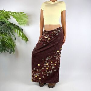 Vintage 90s Fairy Grunge Floral Bohemian Low Rise Maxi Slinky Skirt / Size: M